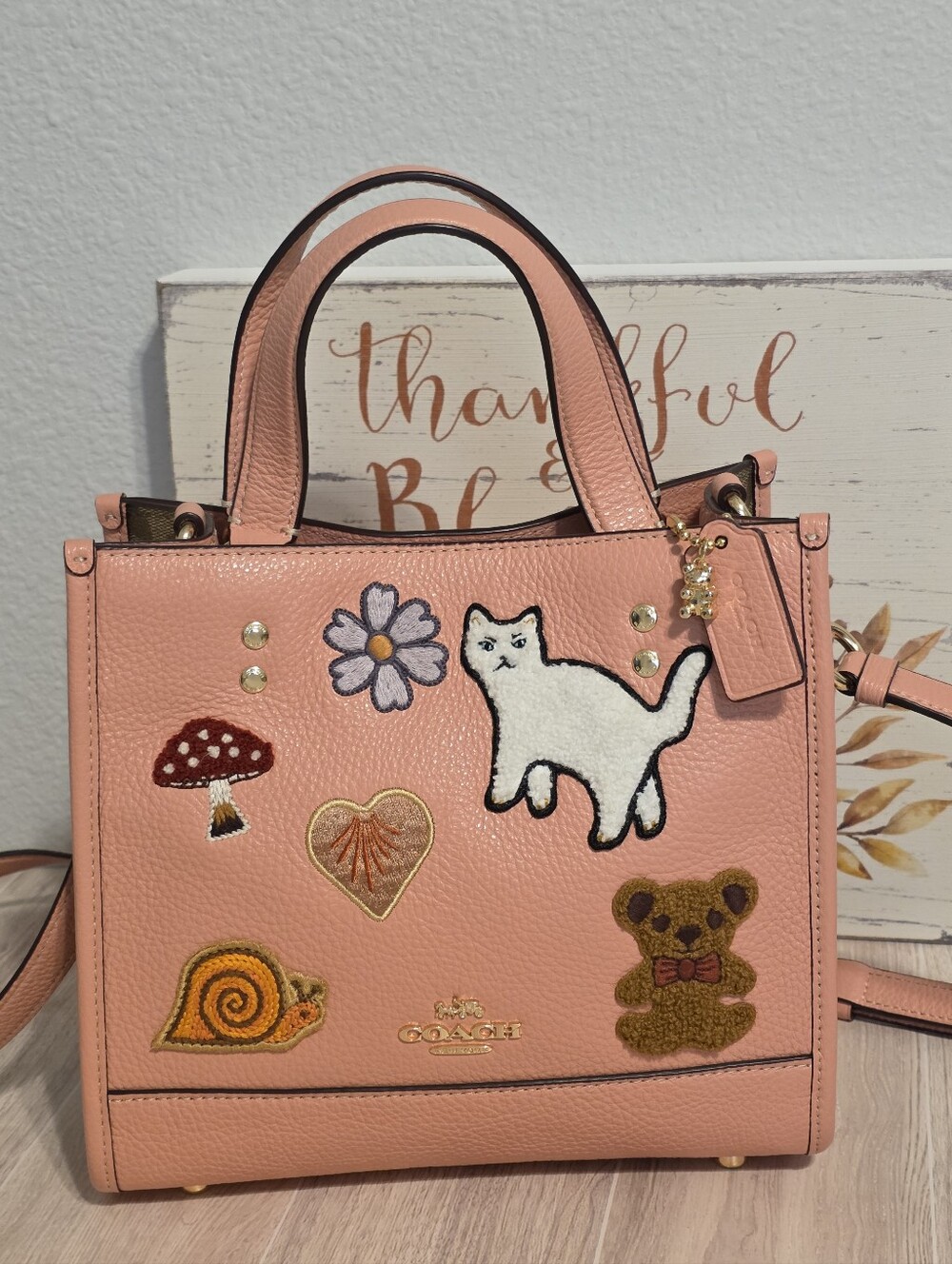 Coach Dempsey Tote 22 Creature Patches CC421 Pink Multi Sig Bag Crossbody Purse